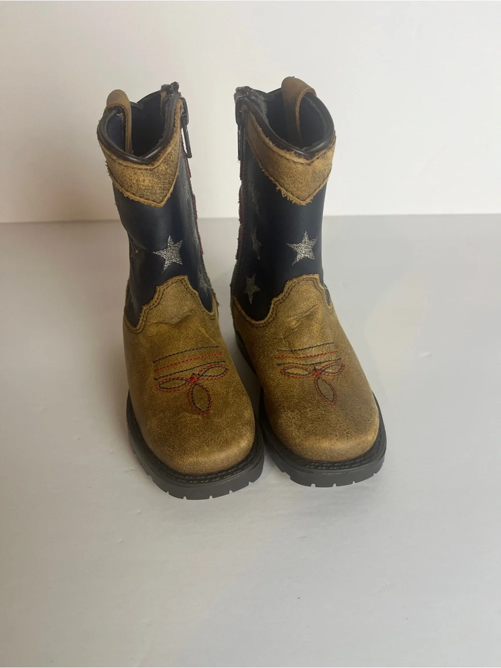 Kids Two-Tone Western Star Boots - Black & Brown
